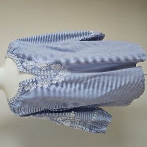 Talbots Blue and White Striped Embroidered Tunic